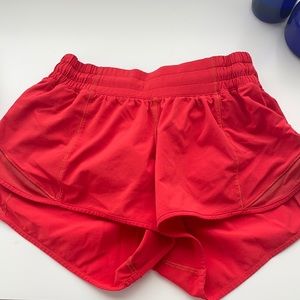 Bright red Lululemon hotty hot 2.5 shorts